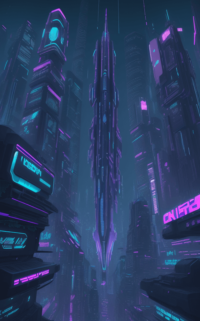 AI generated: A futuristic cyberpunk cityscape featuring a neon-lit skyline, massive holographic billboards, and f...