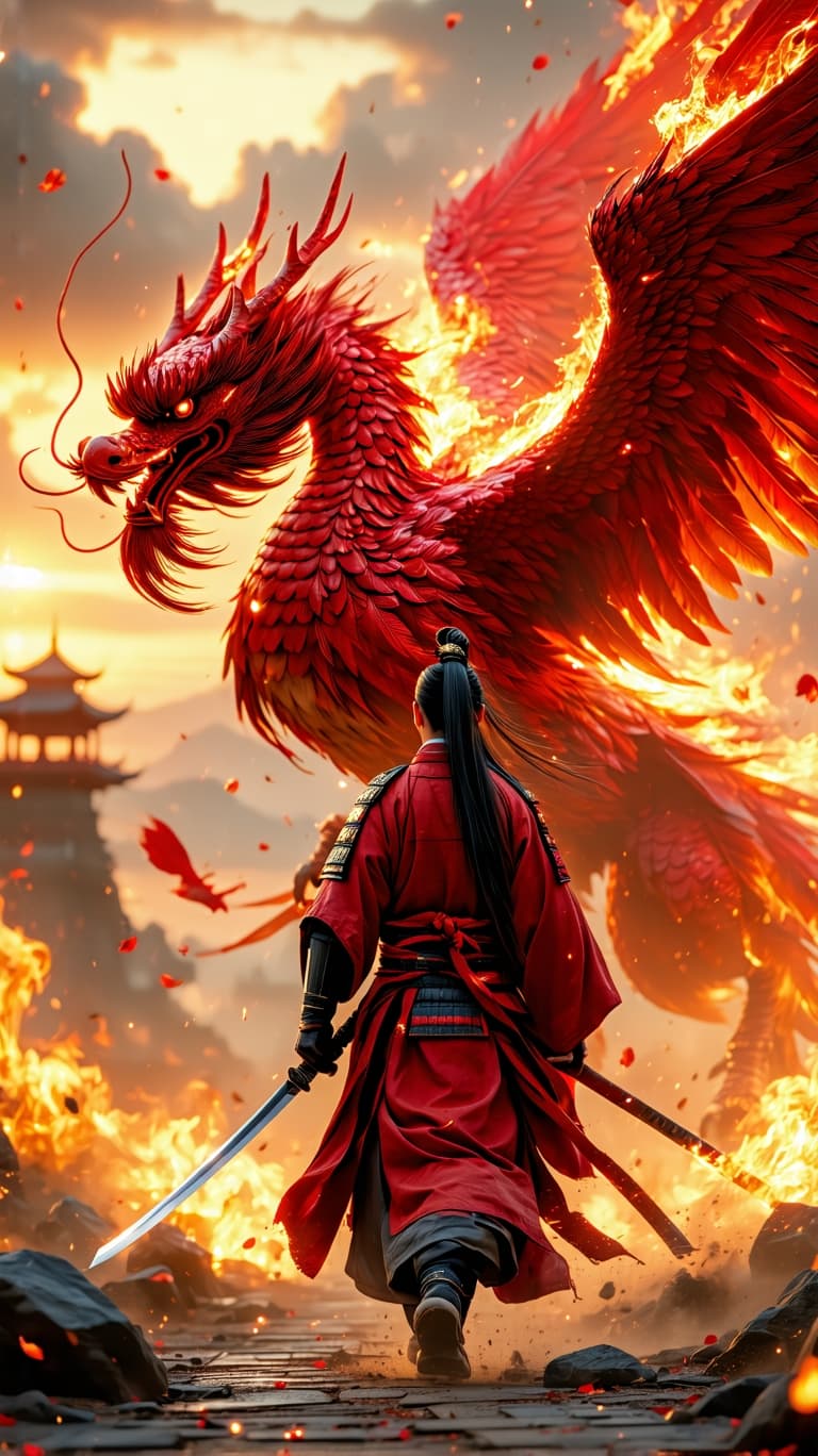 AI generated:  A full body ultra realistic photo of a regal samurai with long black hair tied in a small topknot, ...