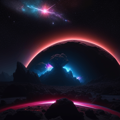 AI generated: asteroid fields and galaxies, creating an epic scifi scene. The background features colorful nebulae...