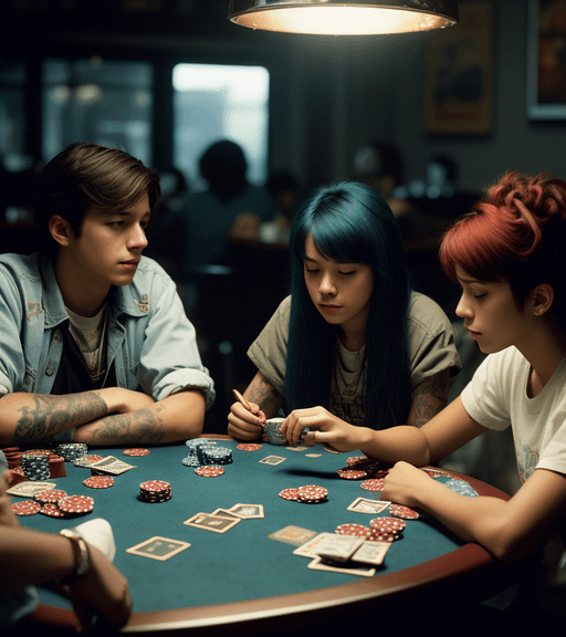 AI generated: A realistic view of a group of people playing poker, realistic, highly detailed, realistic proportio...