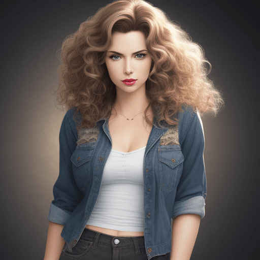 AI generated: Create a realistic photo of a women with medium dark blond hair. Loose curls in hair, wearing rock a...
