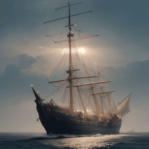 AI generated: Photo of a ultra realistic sailing ship, dramatic light, pale sunrise, cinematic lighting, battered,...