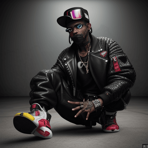 AI generated: Rough rugged faced black male bboy Graffiti Artist B Boy Hip Hop themed, with fancy gucci balenciaga...