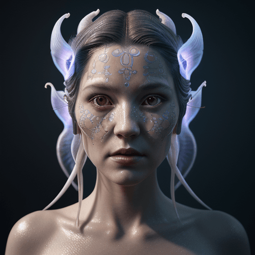 AI generated: Goddess close-up portrait ribcagel. jellyfish phoenix head, nautilus, orchid, skull, betta fish, bio...