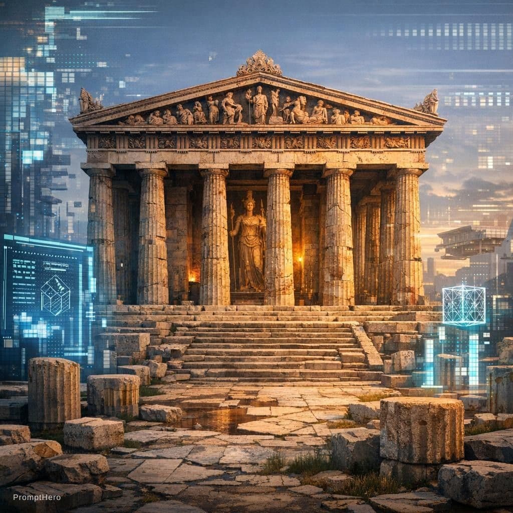AI generated:  Antik bir tapınağın dijital versiyonu.
