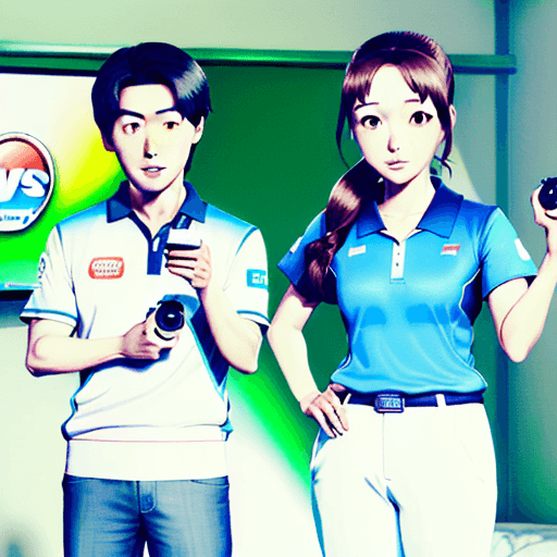 AI generated: Anna Yamada and Kyotaro Ichikawa  from dangers in my heart playing wii sports