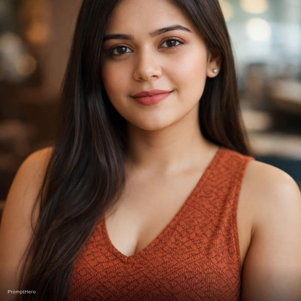 AI generated: ​"A hyper-realistic close-up portrait photograph of a unique Indian AI influencer, Maya. She has oli...