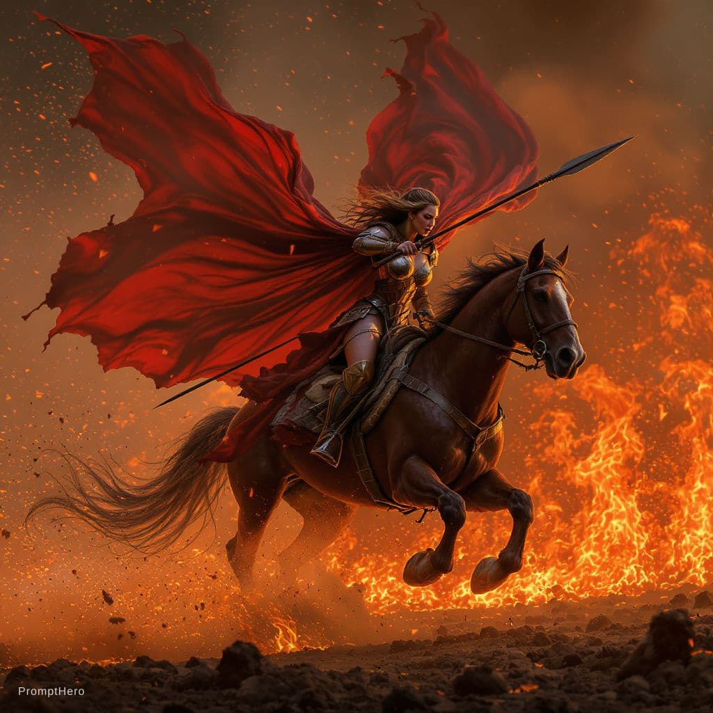 AI generated: The Crimson Last Stand — Woman Charging Into the Firelight
 
A stunning warrior woman charging throu...