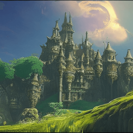 AI generated: An imposing and highly ornamented fantasy castle, Carved from Sapphire stone, Atmosphere, Dramatic l...