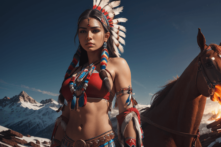 AI generated: amazingly detailed, masterpiece, ultra hd, long shot, dynamic angle, (((1girl))), stunning Comanche ...