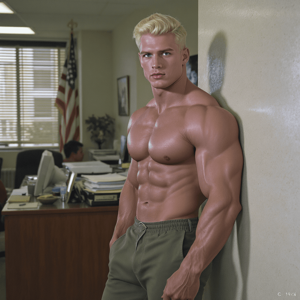 AI generated: Handsome 20-year-old bodybuilder male, with broad shoulders, narrow hips, and huge pectoral muscles,...