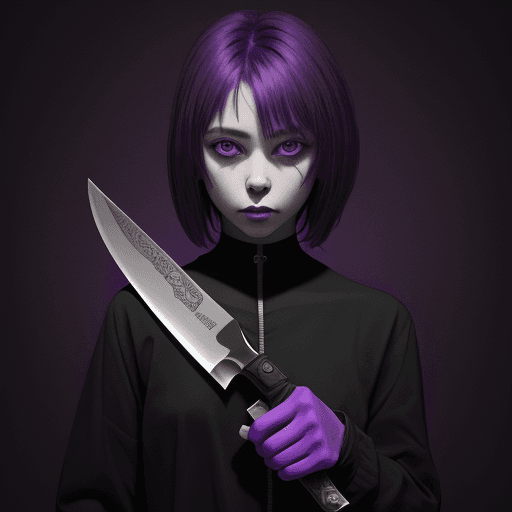 AI generated: purple among us. background is black. with knife