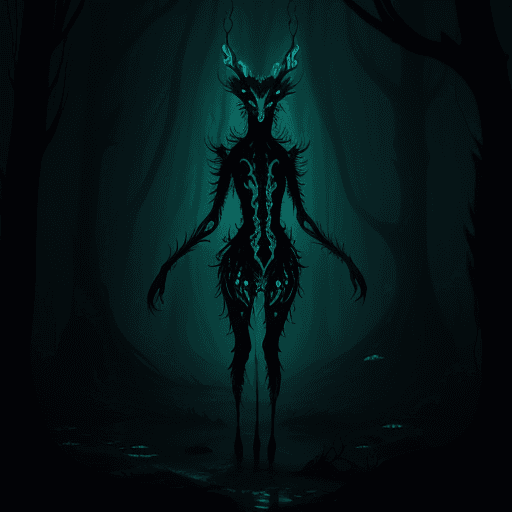 AI generated: gothic illuminated anthropomorphic creature, full body,  in a Bioluminescent Forest, surreal atmosph...