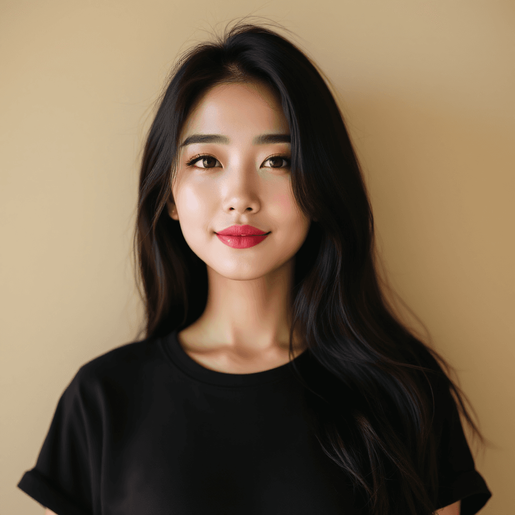 AI generated: Prompt: A 40-year-old, medium-sized Asian woman with long, straight black hair stands in front of a ...