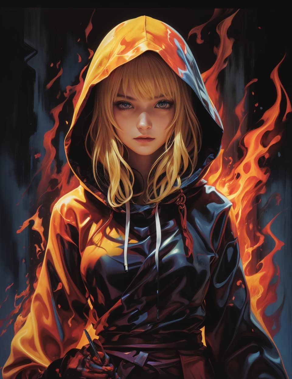 AI generated: a painting of a woman with a hoodie on, a detailed painting by Ross Tran, featured on cgsociety, fan...