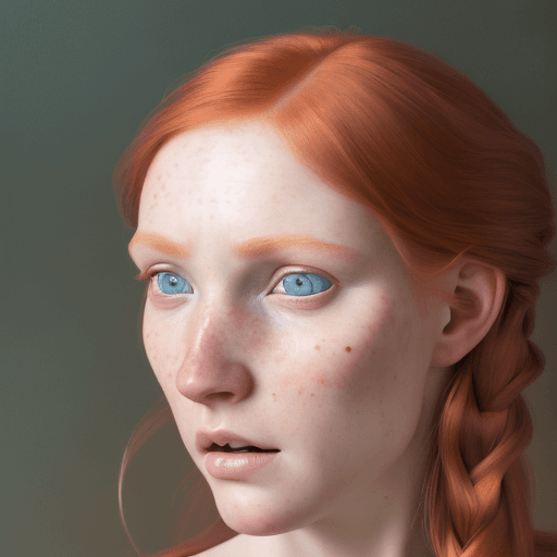 AI generated: portrait painting of real female redhead, blue eyes, delicate freckled face, 1906, english, ultra re...
