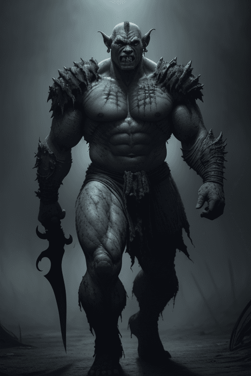 AI generated: a scary orc, new leader of Gundabad, full body shot, epic pose, demonic orc creature, strong muscula...