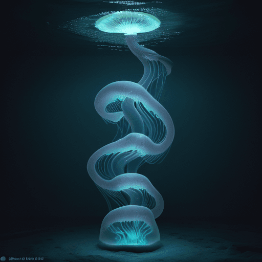 AI generated: bioluminescent magic jelly fish stylized abstract realistic OctaneRender on the ocean --q 2; 8k, int...