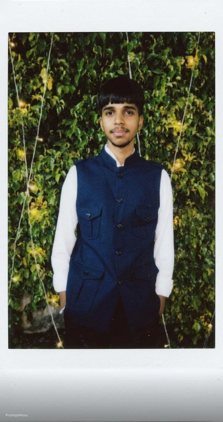 AI generated: Indian boy, 18-21 years old, black hair, high-quality photo portrait, shot on a Polaroid camera, dou...