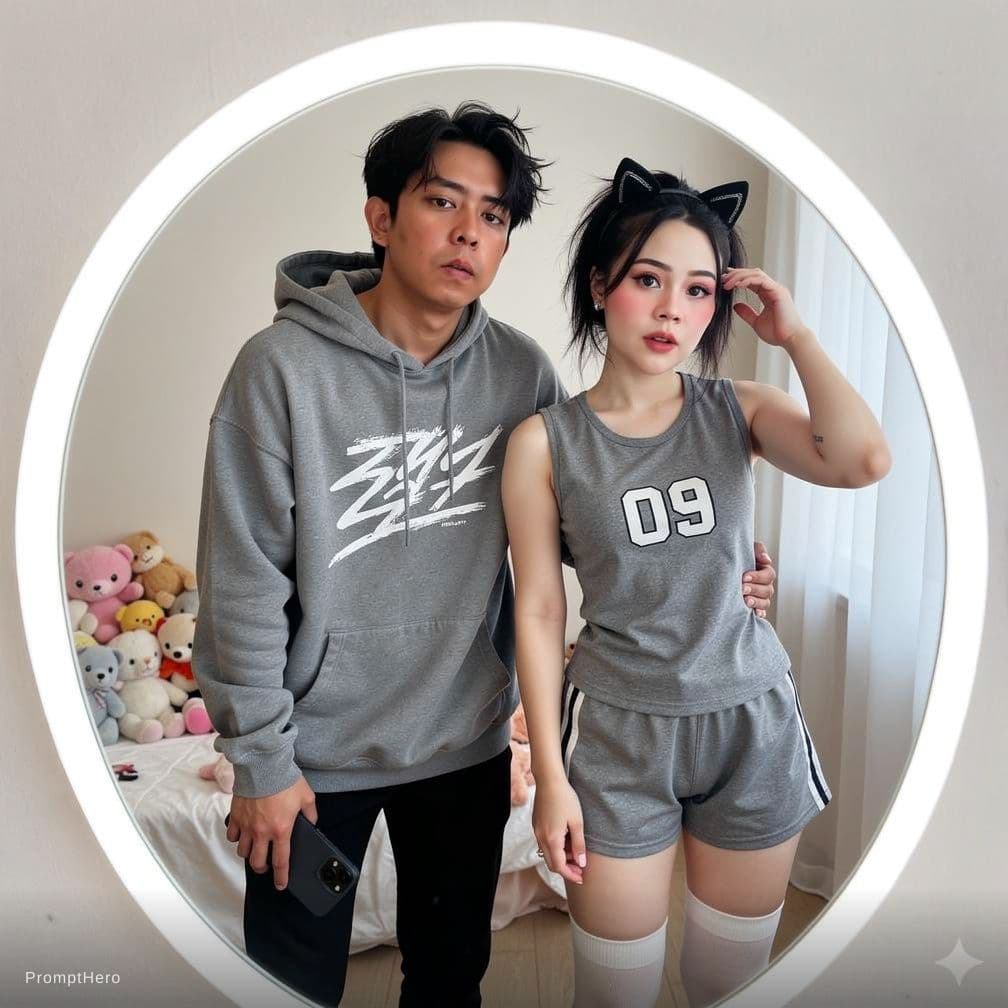 AI generated: Create a photo of this man and woman without altering their faces and following the written prompt. ...