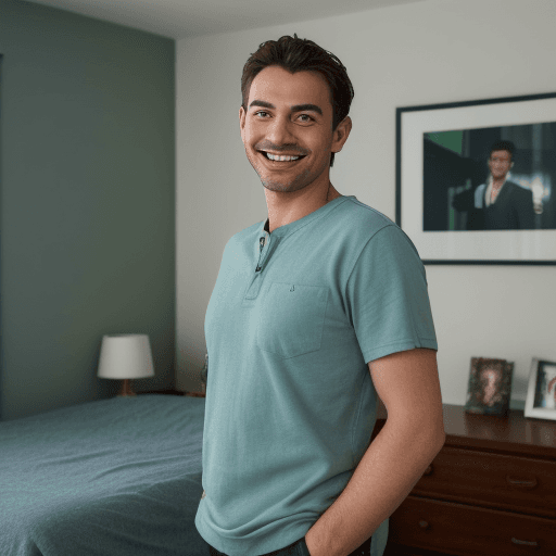 AI generated: <https://s.mj.run/GXUeTS8mpbM> Photography of a casual man his room looking at the camera with a sub...