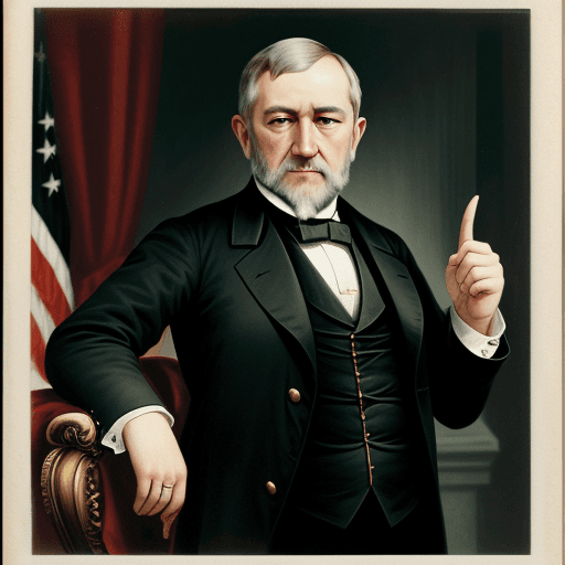 AI generated: President Benjamin Harrison, pointing the middle finger at the viewer