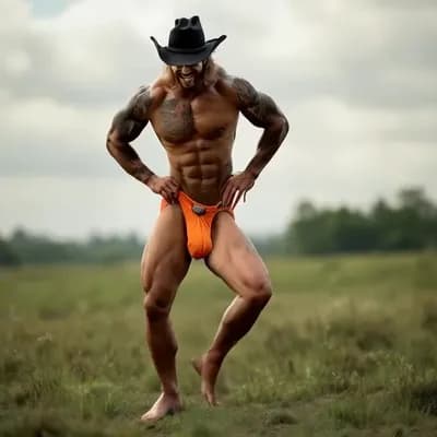 AI generated video: swinging bulge and laughing