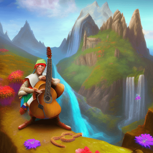 AI generated: wise elf playing guitar on a mountain, Dungeons and Dragons, steam punk, artistic, beautiful nature,...