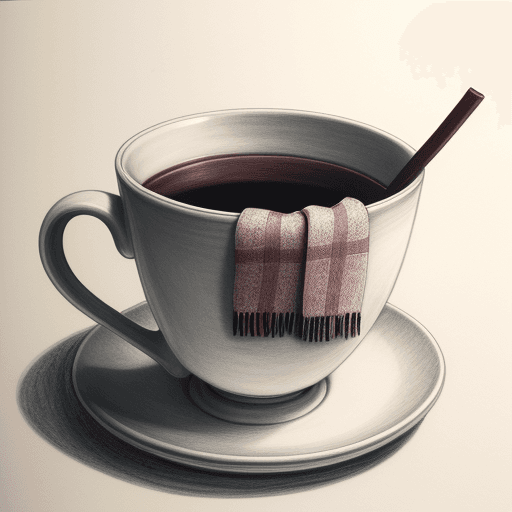 AI generated: detailed drawing of a cup with a scarf wrapped around the cup