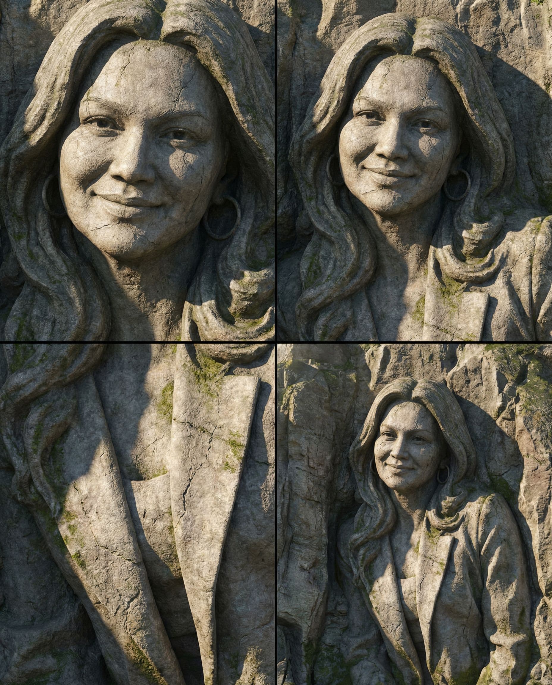 AI generated: art statue in cliffs,in the style of realistic hyper-detailed portraits (image provided) ,cryengine,...