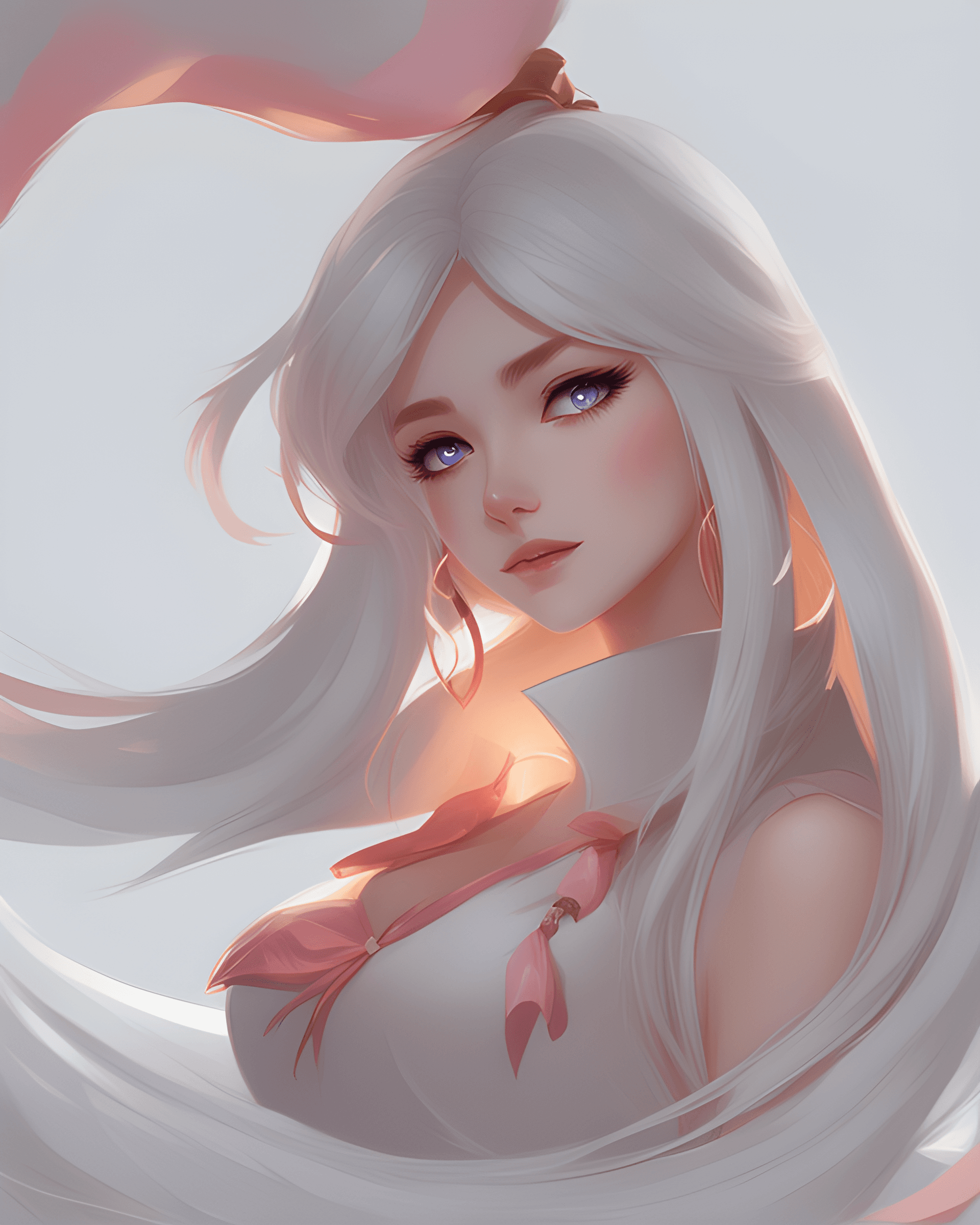 AI generated: anime girl with long white hair and pink eyes, wlop rossdraws, rossdraws digital painting, style art...