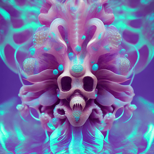 AI generated: Goddess close-up portrait ribcagel. jellyfish phoenix head, nautilus, orchid, skull, betta fish, bio...