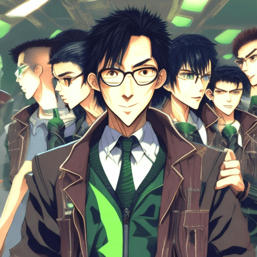 AI generated: a mentor is accompanying a group of young men standing next to each other, inspired by Yukihiko Yasu...