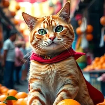 AI generated video: Animate a realistic scene of a medium-sized, slightly muscular orange tabby cat with a single white ...