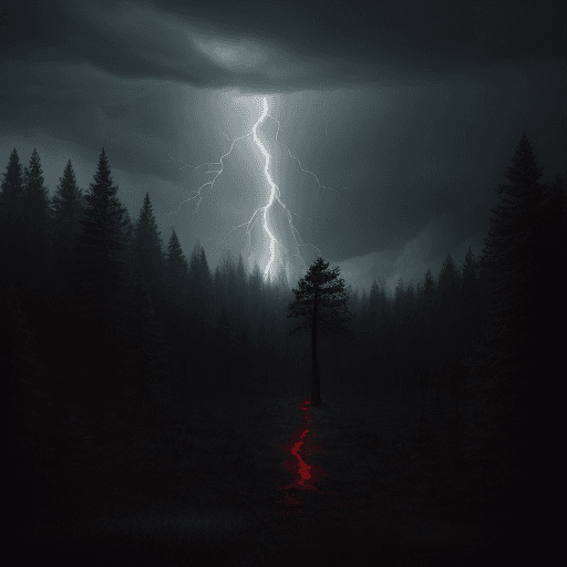 AI generated: Slenderma, In the Terrifying Forest, Bloody, Clouds with Lightning, 12K
