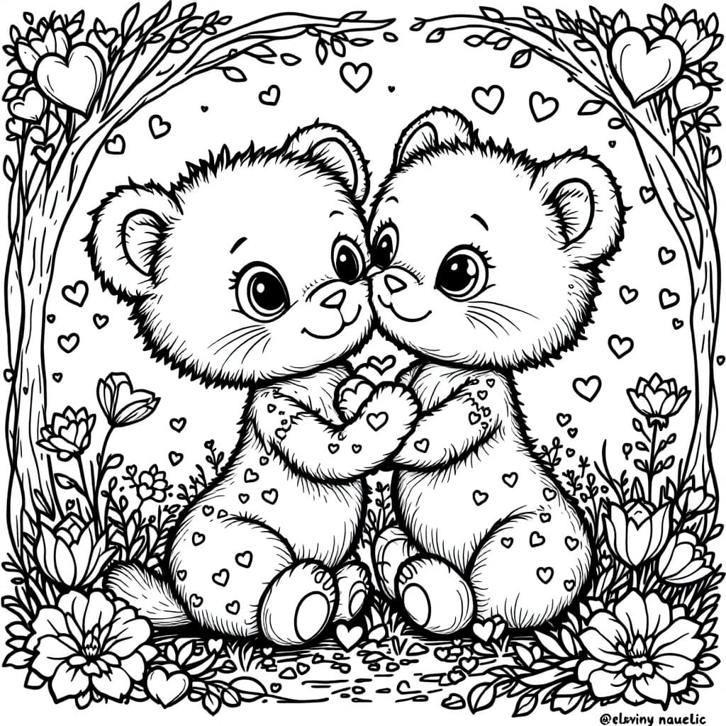 AI generated: adorable valetine's day black and white coloring page