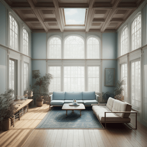AI generated: High resolution photography interior design, dreamy sunken living room conversation pit, wooden floo...