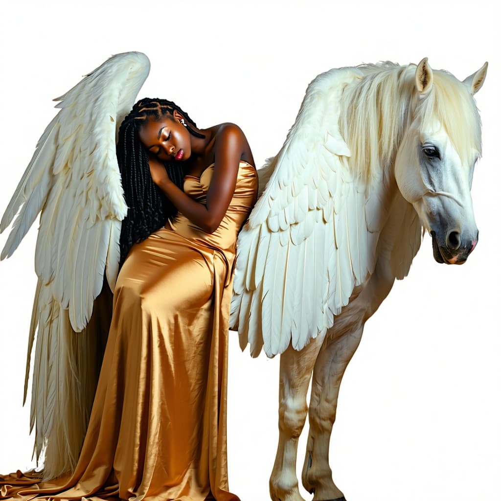AI generated: A black girl, wearing a long silk gown.  She is beautiful, model type with long locs. She is asleep ...