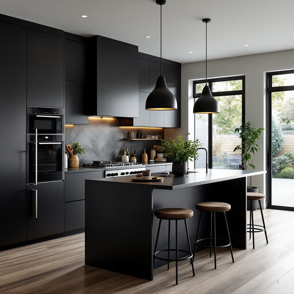 AI generated: a black modern kitchen
