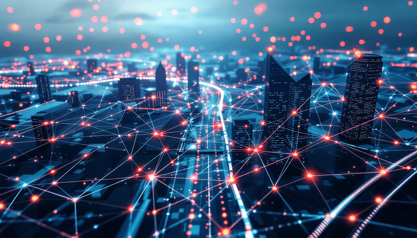 AI generated: Smart city and abstract polygon pattern connection, 16k, hyper realistic
