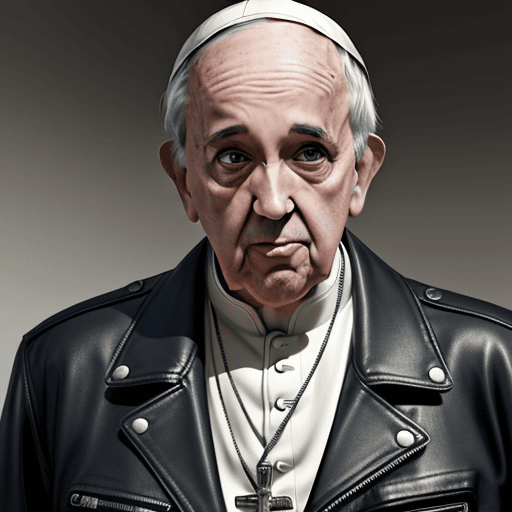AI generated: Pope Francis wearing biker (leather jacket), 4k resolution, a masterpiece