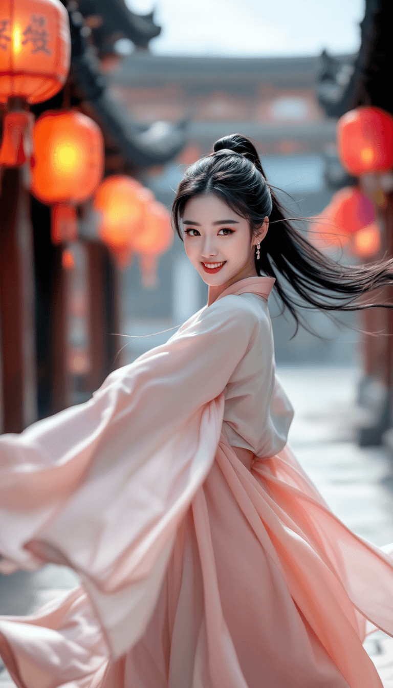 AI generated: /imagine prompt: A mesmerizing Korean woman with porcelain skin, sleek black hair styled in a high p...