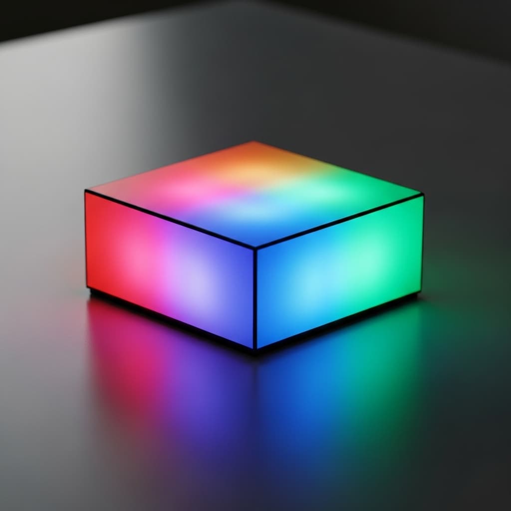 AI generated: Generate a small rectangular box with RGB lighting.