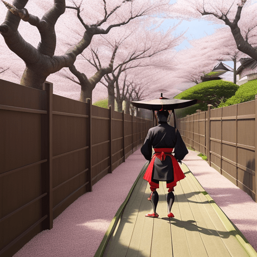 AI generated: Samurai training under cherry blossoms, drawing inspiration from historical anime visuals.