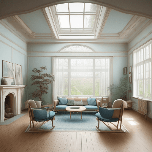 AI generated: High resolution photography interior design, dreamy sunken living room conversation pit, wooden floo...