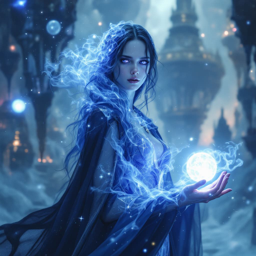 AI generated: Ultra-photorealistic cinematic portrait of Eva Green as Noctis, the Warden of Dreams. Her skin is li...