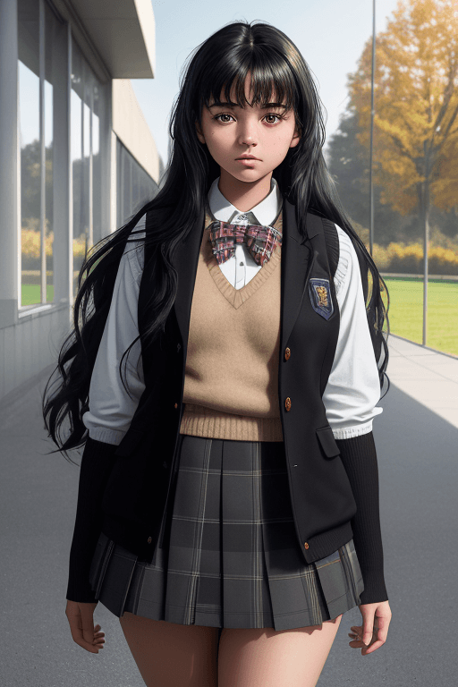 AI generated: (masterpiece, best quality), a cute 18 yo girl wearing a school uniform with vest sweater, coat and ...