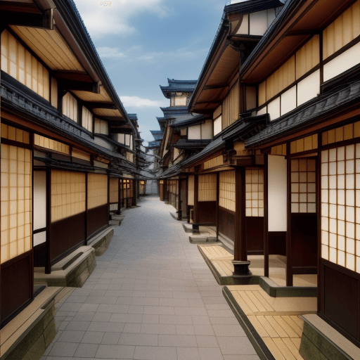 AI generated: architecture, architecture, images, niji, steampunk, town, traditional japan