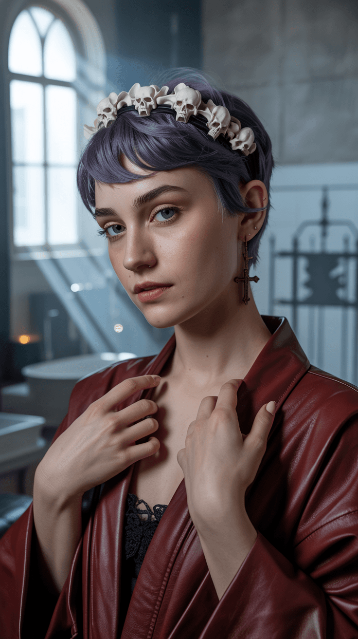 AI generated: Cover design of magazine “gothic towers”,film photography, Portrait of An scandanivian female model,...
