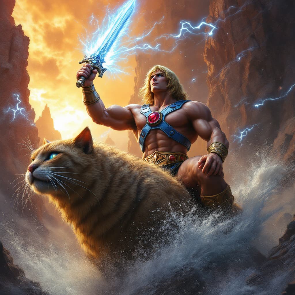 AI generated: Ultra-detailed, hyper-realistic, cinematic, with sharp focus.
He-Man, o lendário guerreiro, está mon...